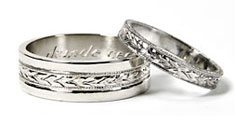 hand engraved leaf pattern wedding bands